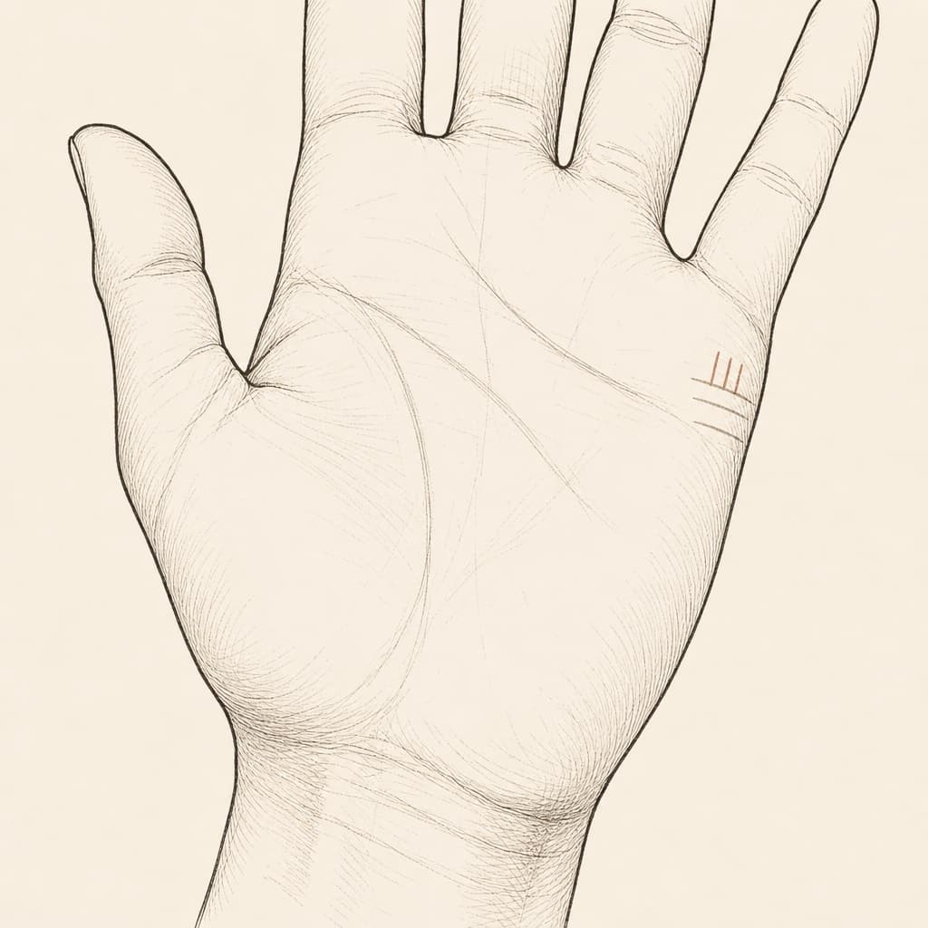 Children lines on a human palm, the small vertical lines branching from the marriage line area