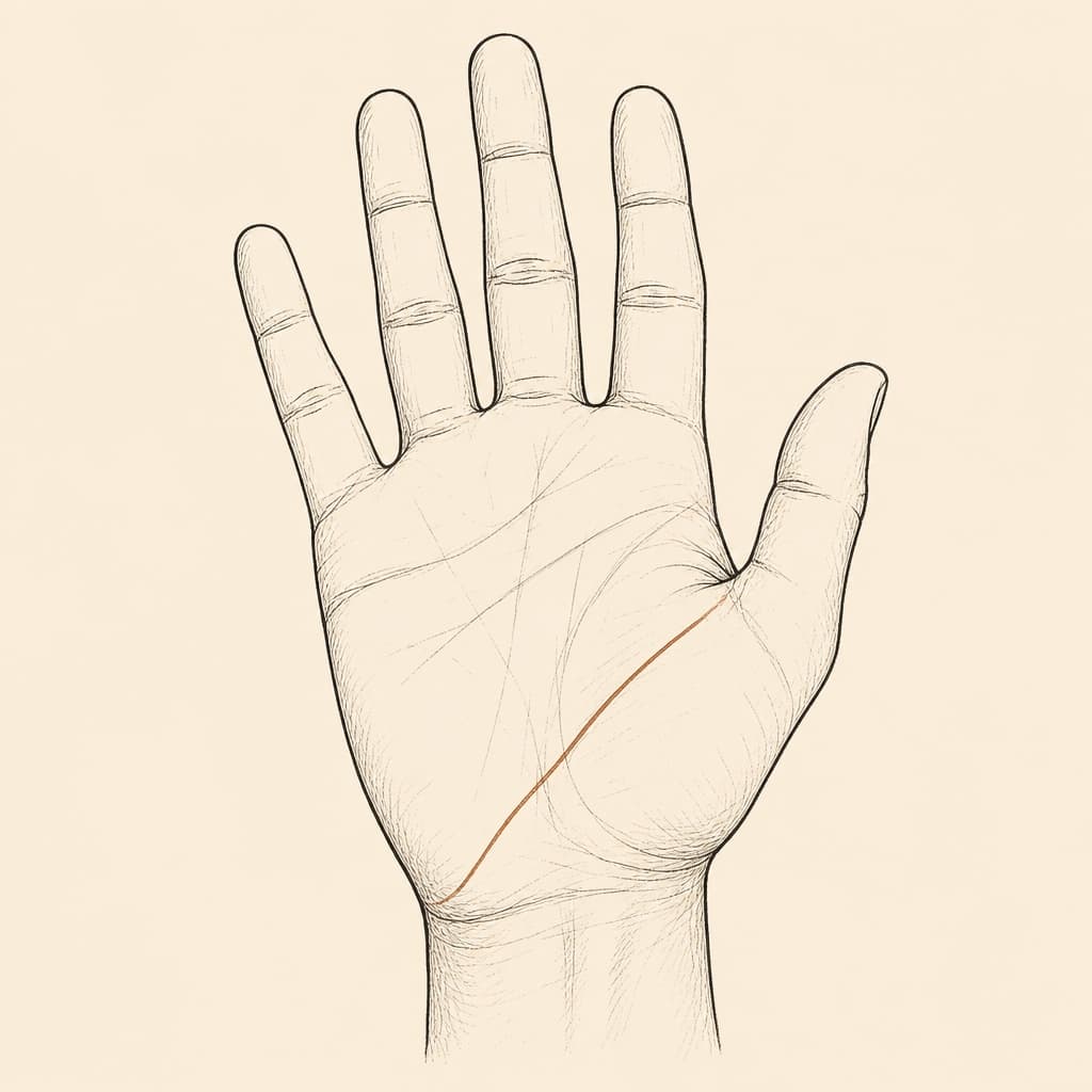 Health line on a human palm, the diagonal line running from near the wrist toward the little finger