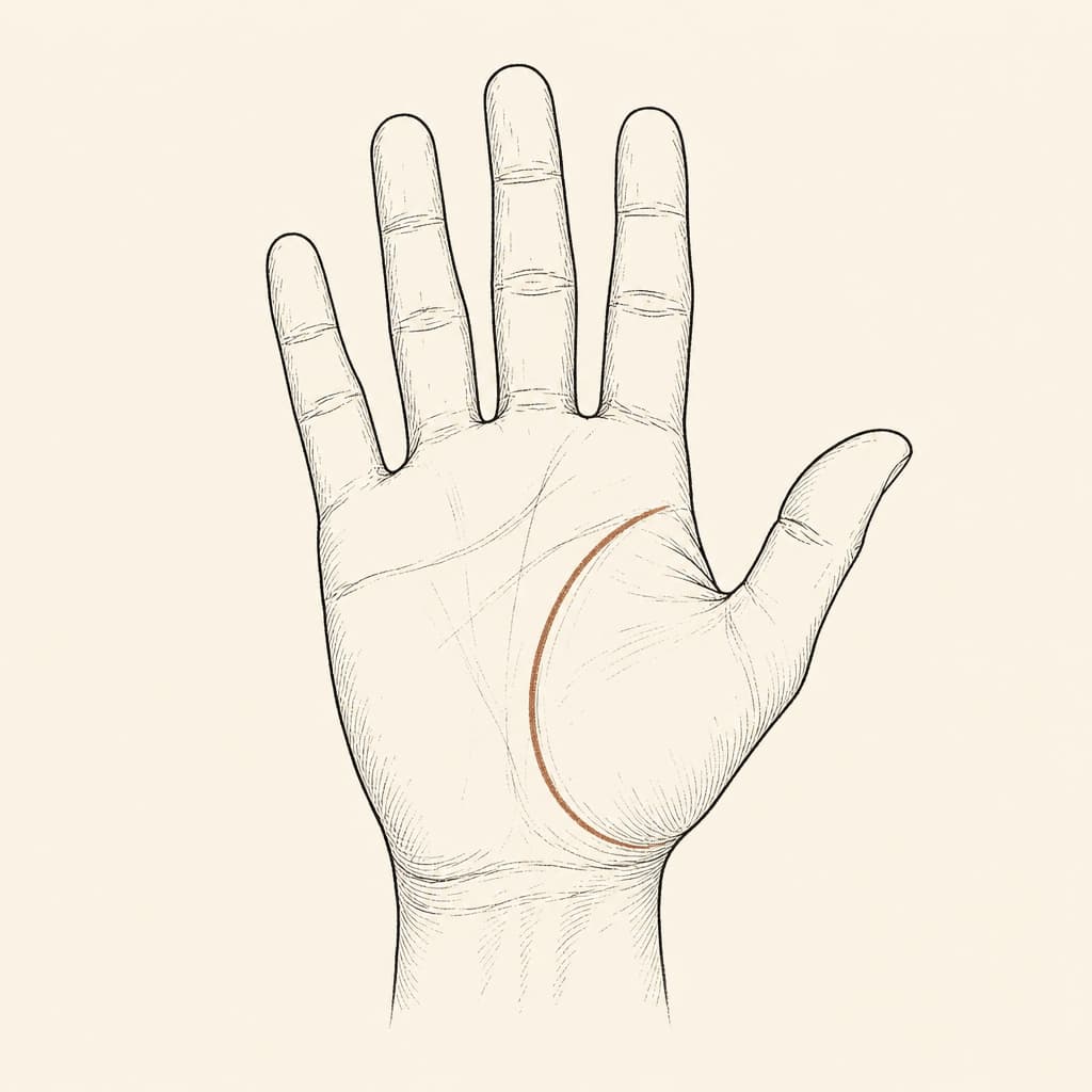 Life line on a human palm, the curved line wrapping around the base of the thumb