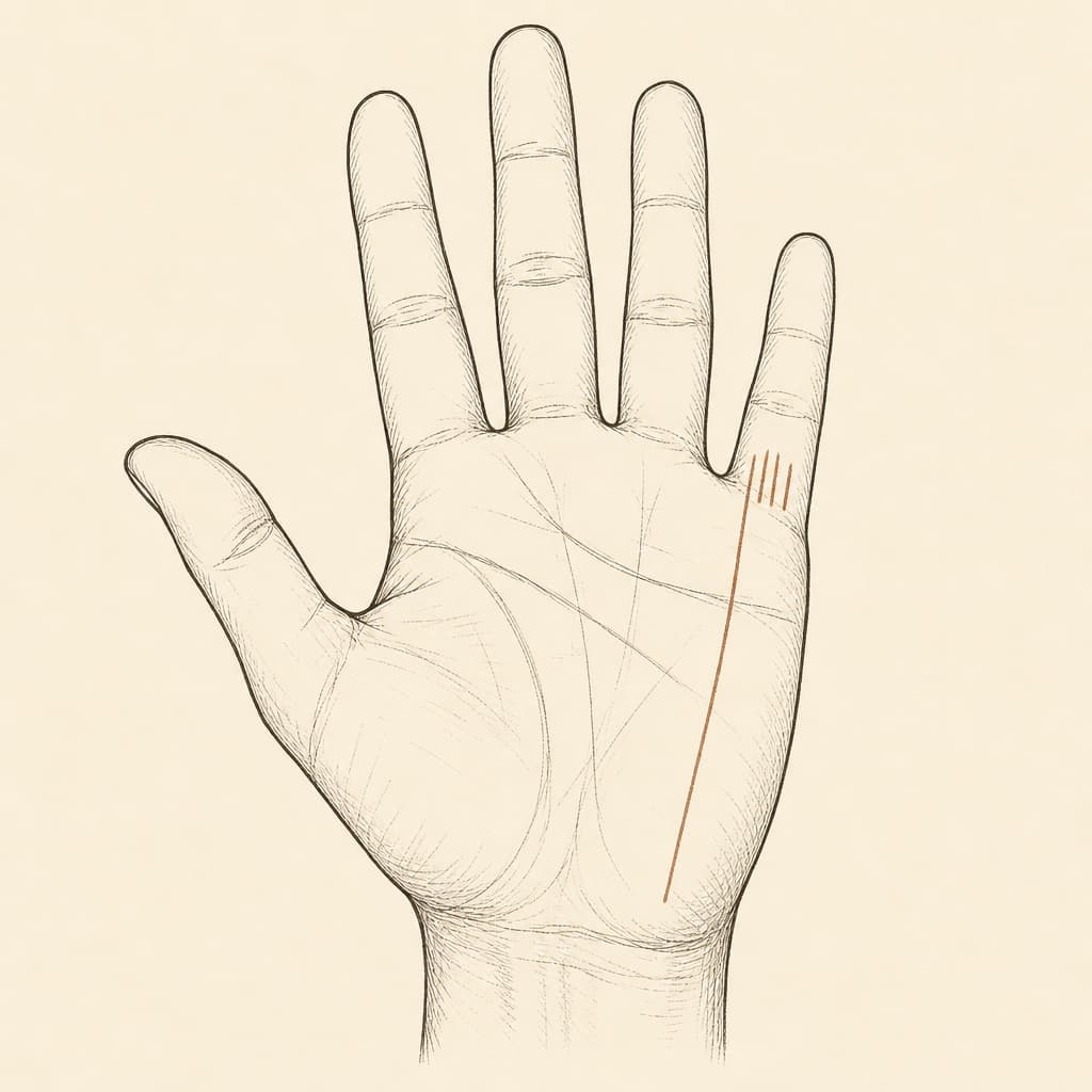 Money line indicators on a human palm — vertical lines below the fingers and the M-shape pattern