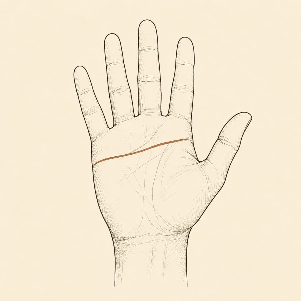 Heart line on a human palm, the upper of the two prominent horizontal lines