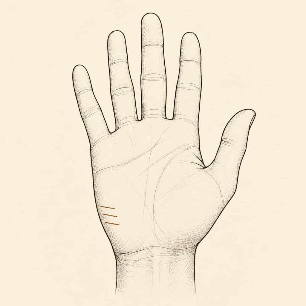 Travel lines on a human palm, the short horizontal lines on the percussion edge